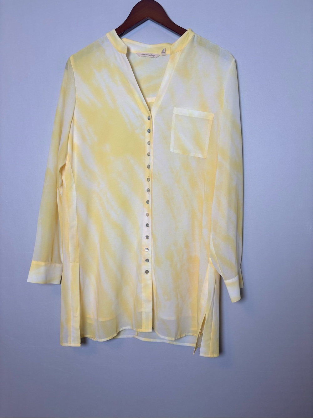 Soft Surroundings long sleeve button up yellow long length blouse size M - Picture 2 of 5